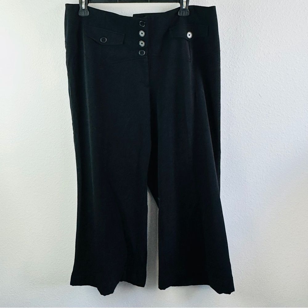 Lane Bryant High Waisted Button Front Black Wide Leg Pants Size 20